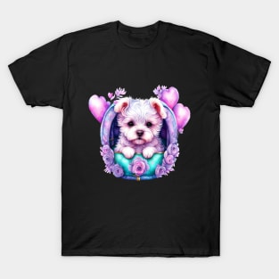 Adorable Small White Dog with Hearts T-Shirt